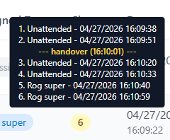 Chat list tooltip showing handover order and handover time